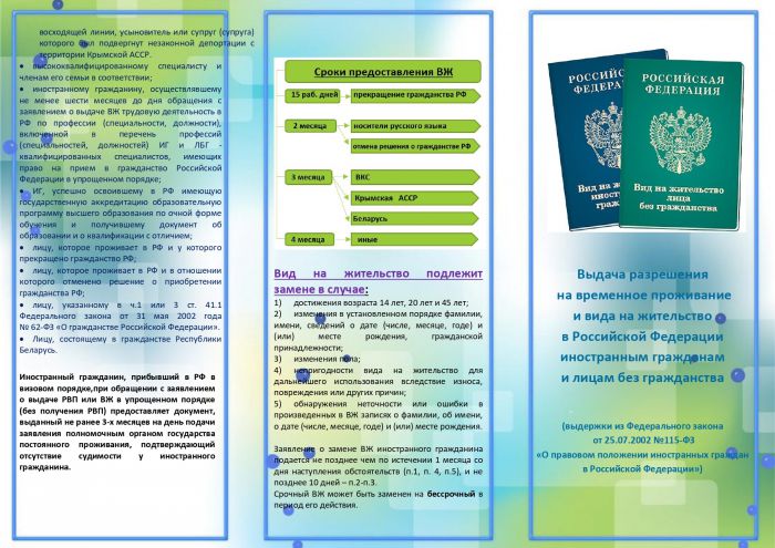 Выдача разрешения  на временное проживание  и вида на жительство  в Российской Федерации иностранным гражданам  и лицам без гражданства